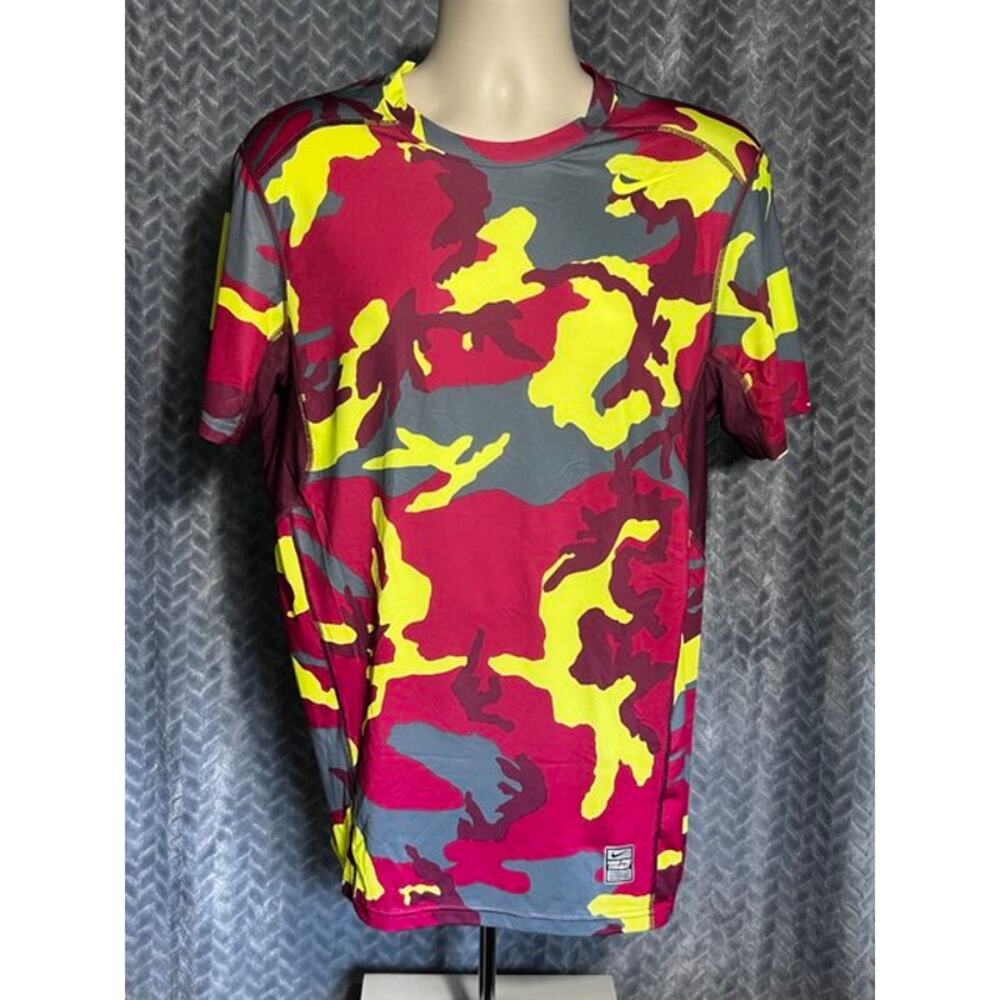 Nike Camo Pro Combat Shirt Mens Medium Green Red Hypercool Dri-Fit Fitted Camo